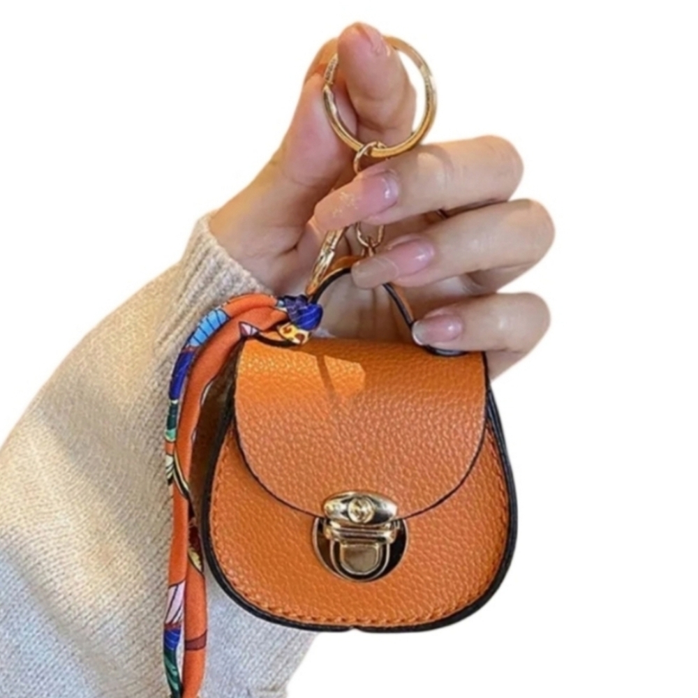 Purse Charm, Keychain, Mini Orange Saddle Bag, Coin Purse/Keys/ lip Gloss